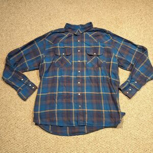 Ariat Retro Fit Pearl Snap Harland Shirt Mens XXL Blue Tan Plaid Western